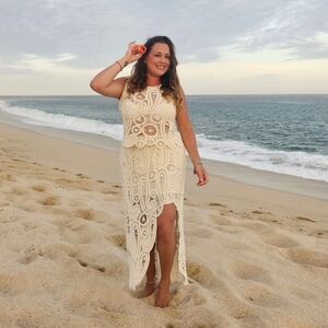 Elegant Cream Lace Maxi Skirt Set